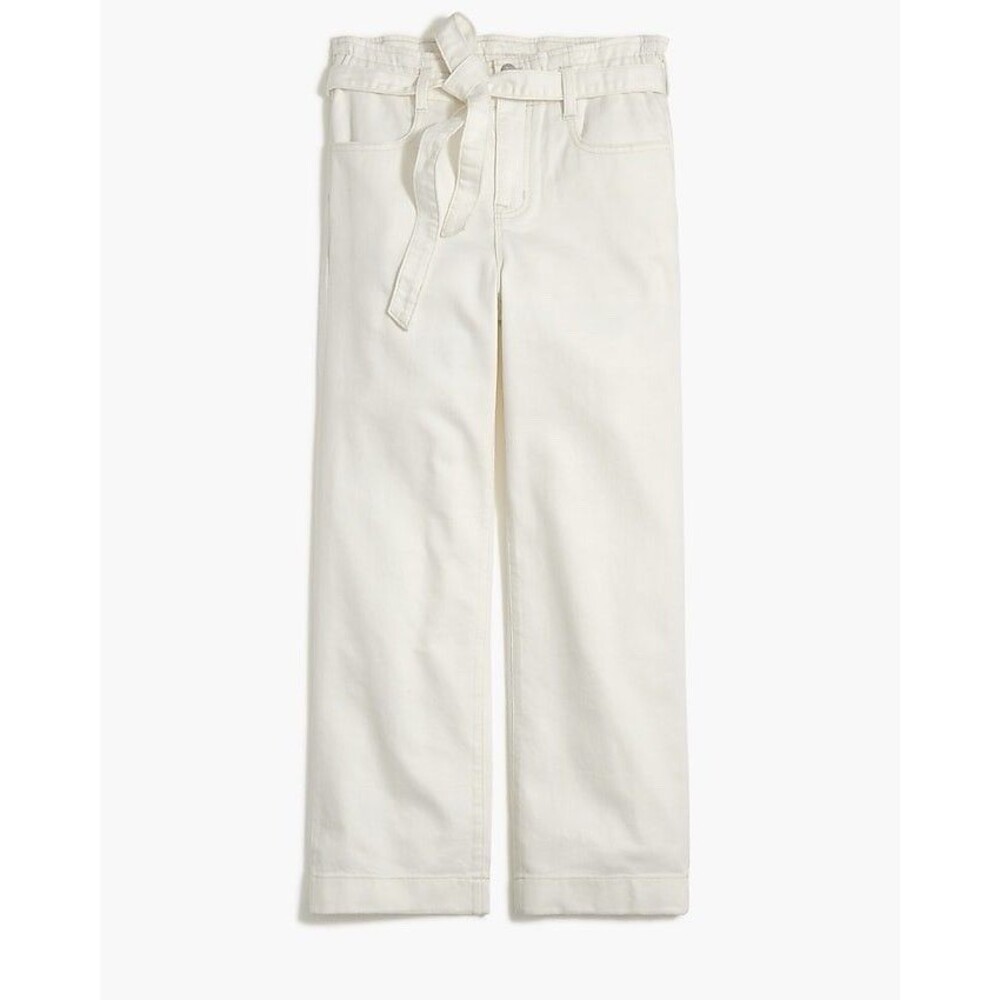 J. Crew Jeans Womens 34P White Wide Leg Cropped Paperbag High Rise Belt Denim